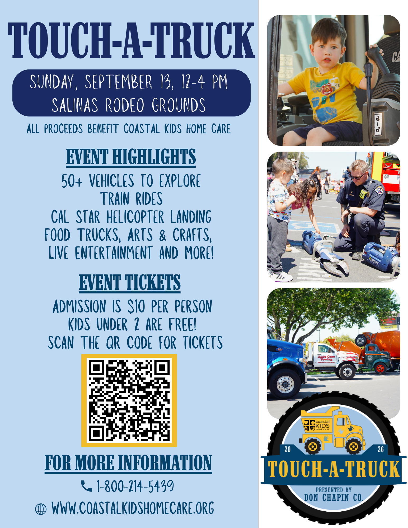 Join us Sunday September 13 from 12-4pm at the Salinas Rodeo Grounds for Touch a truck day