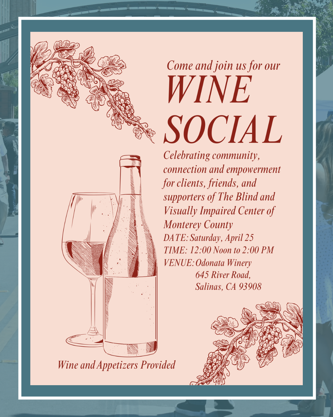 Celebrating community, connection, and empowerment with clients and friends on Saturday, April 25 at 12 p.m. to 2 p.m. at Odonata Winery.