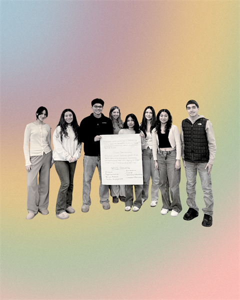 Image of the youth council on a rainbow gradient background