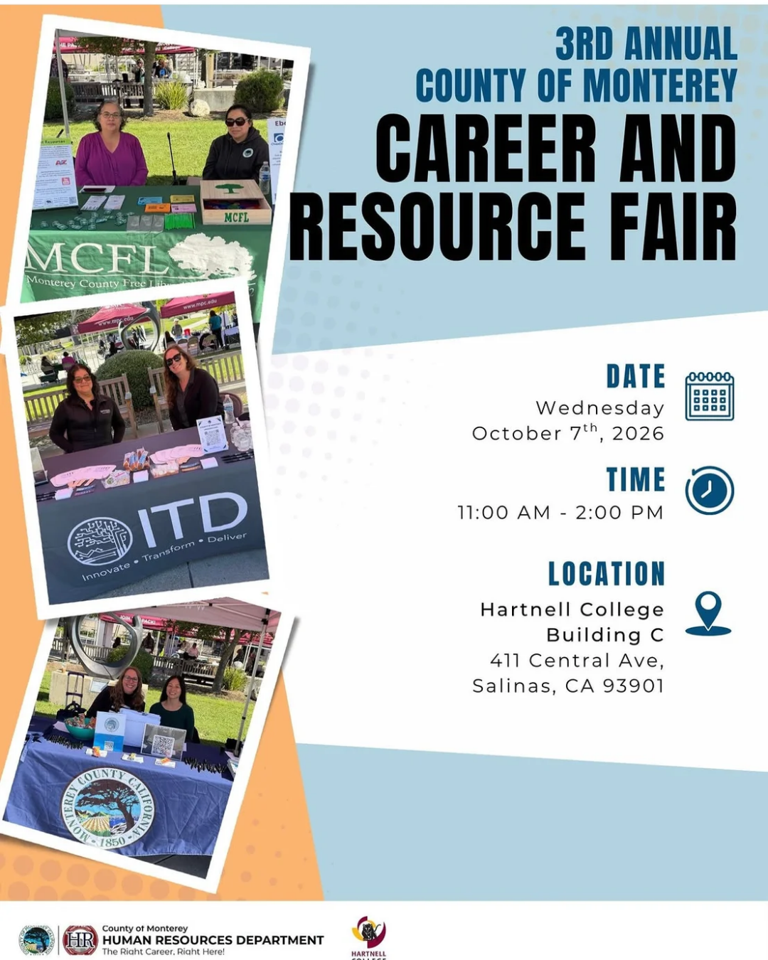 Join Monterey County for a career and resource fair october 7, 2026 from 11am to 2pm at hartnell college building c 