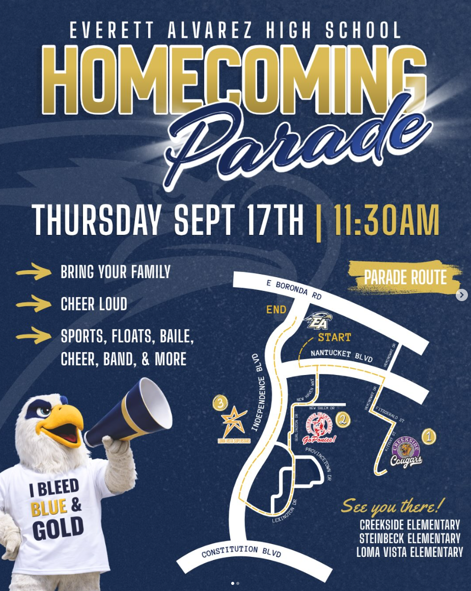 Join everett alvarez September 17th at 11:30 am for a homecoming parade 