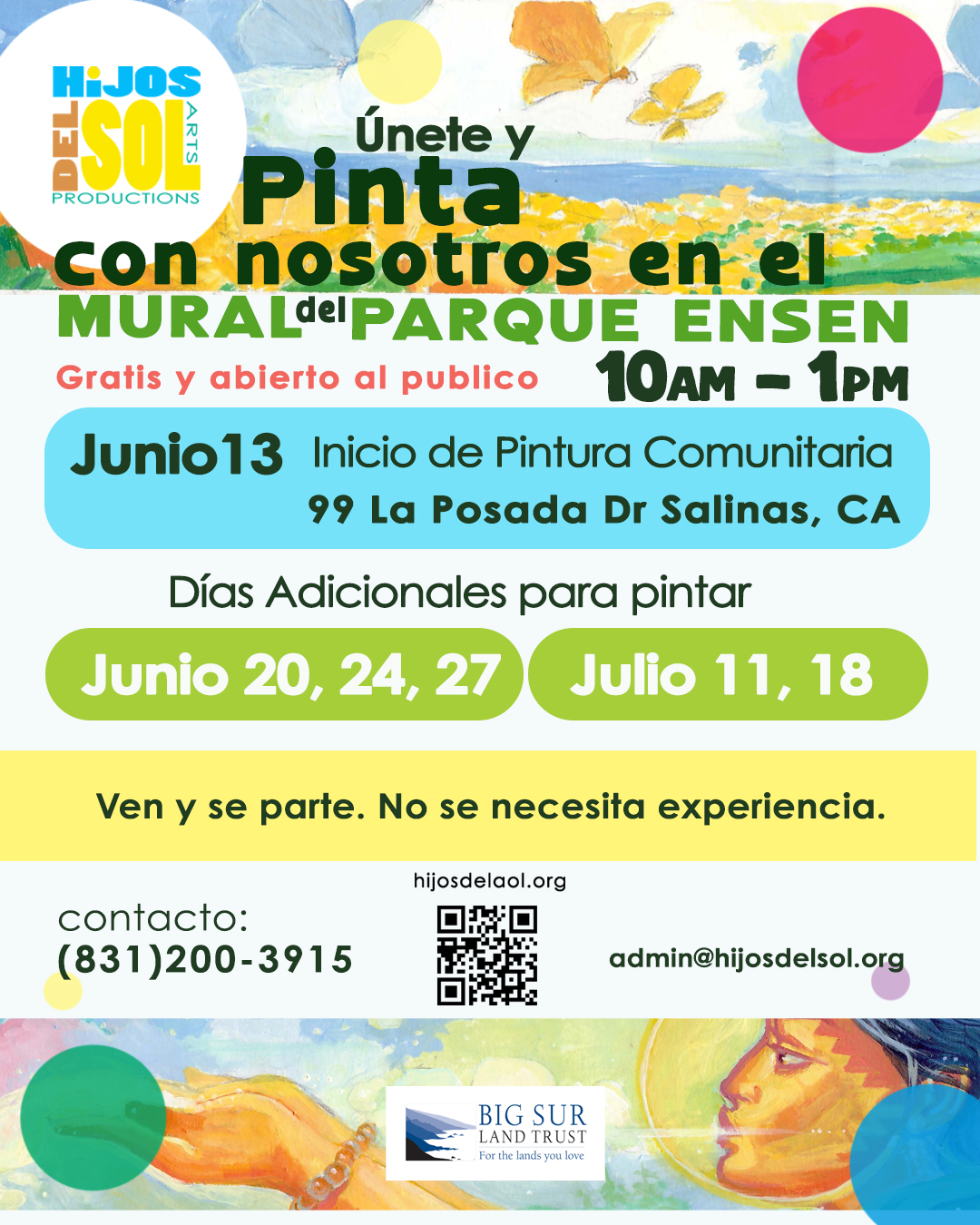 Unete y pinta con nosotros en el mural del parque ensen junio 13, 20, 24, 27 y julio 11,18 de 10am a 1pm