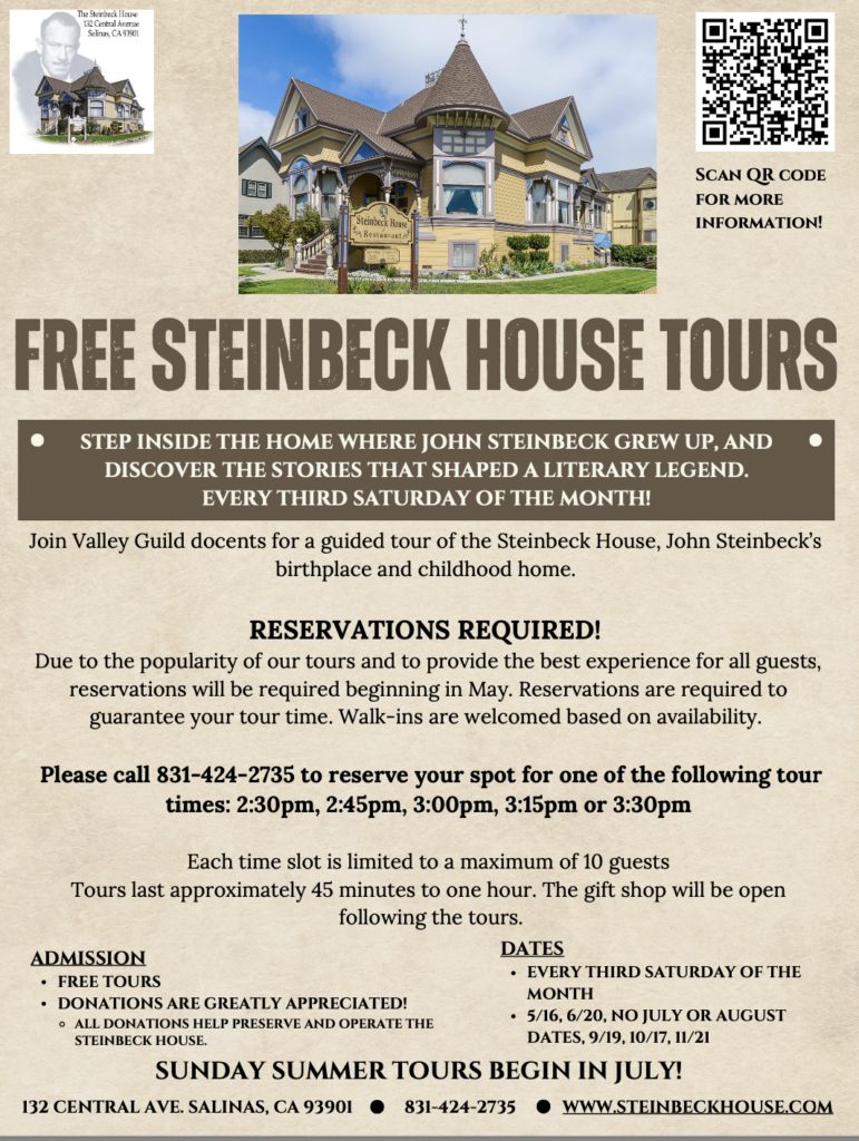 Steinbeck House Tours flyer multiple dates and times