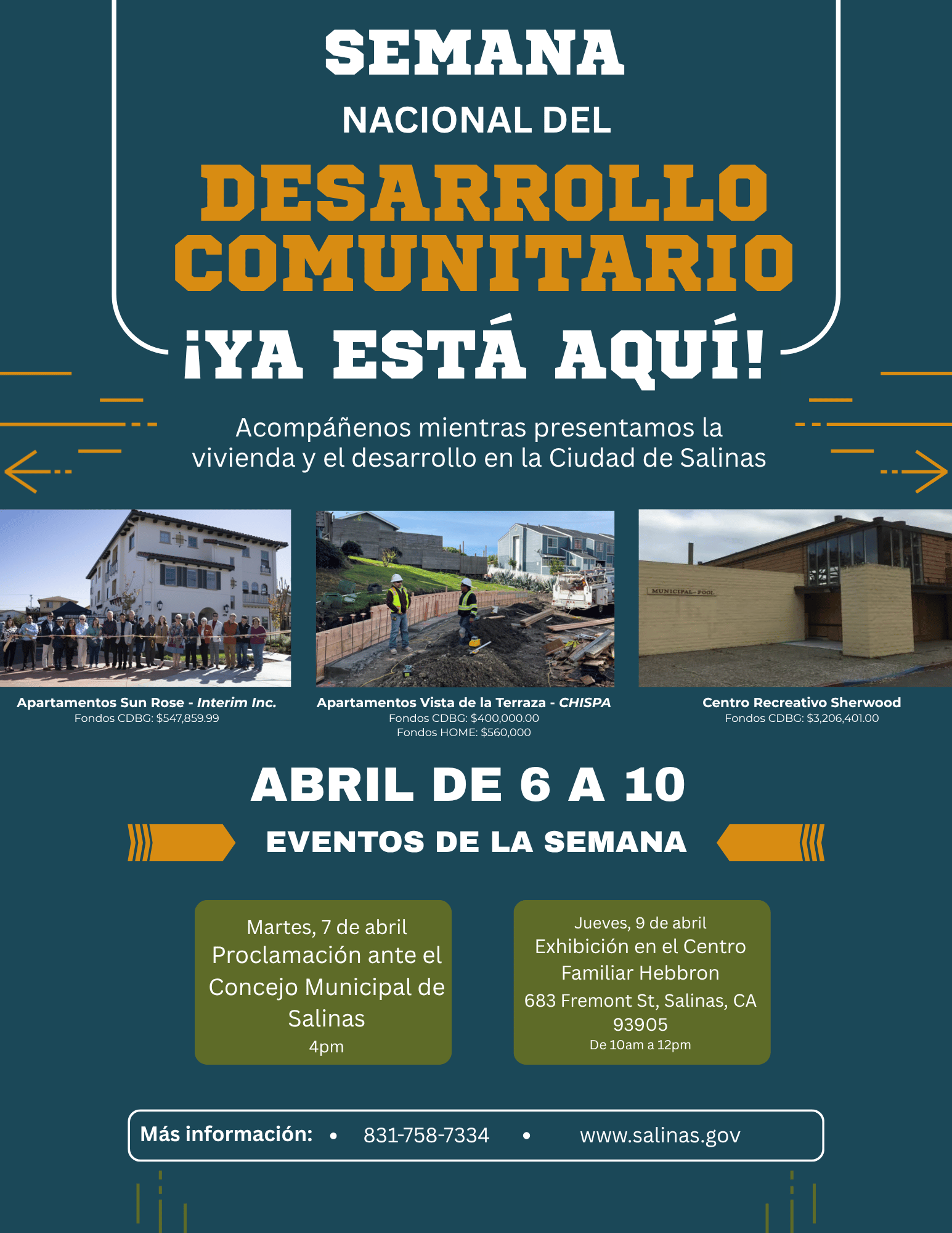 Acompáñenos en el Hebbron Family Center el 9 de abril de 2026 para disfrutar de un desayuno, una ceremonia de premiación y una exhibición de proyectos de desarrollo comunitario. 683 Fremont Street.