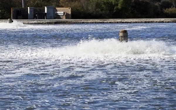 Water flowing at a wastewater facility